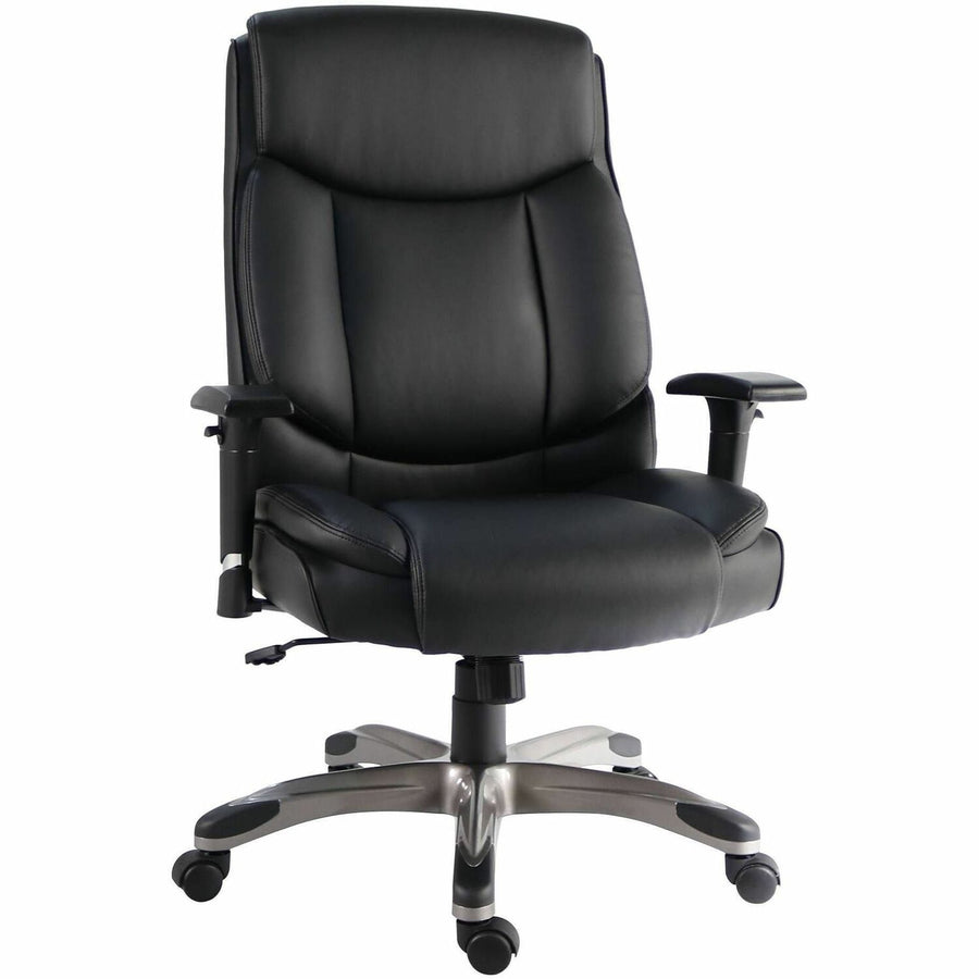 Lorell Sera High-Back Manager Chair with Height-Adjustable Arms, 25.8" x 44.5", Black, Leather, Hooded Caster, LLR63272