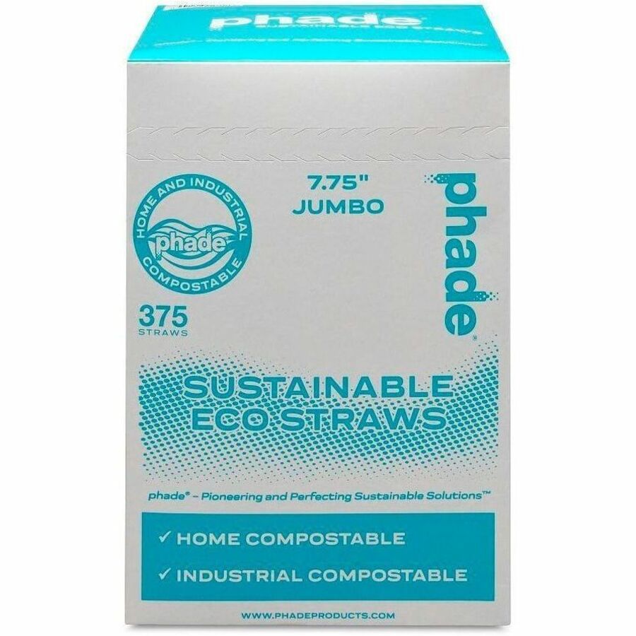 Phade Compostable Straws, Caribbean Blue, Polyhydroxyalkanoate (PHA), Sturdy, 10 / Carton, WCP511178CT