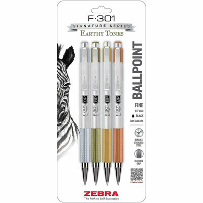Zebra F-301 EarthyTones Retractable Ballpoint Pens, 4 / Pack, ZEB27304