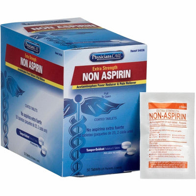 First Aid Only PhysiciansCare ExtraStrength Acetaminophen Tablets, Blue, 50 / Box, FAO54036