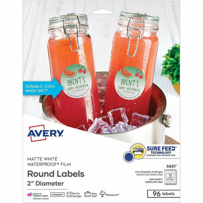 Avery 2" Waterproof Round Labels, White Matte, 96 / Pack — view 1