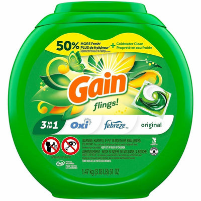 Febreze Gain Flings Detergent Pacs, Green, 4 / Carton, PGC09207CT