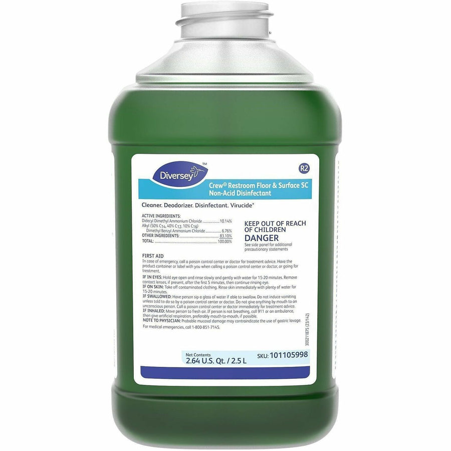 Diversey Crew Restroom Disinfectant Cleaner, Green, Virucidal, 2 / Carton, DVO101105998