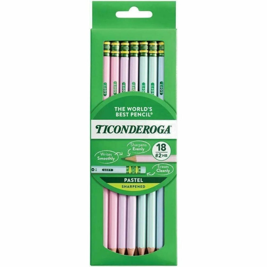 Ticonderoga Pastel Wood-Cased No. 2 Pencils, Smooth Writing, 18 / Pack, DIXX137180001