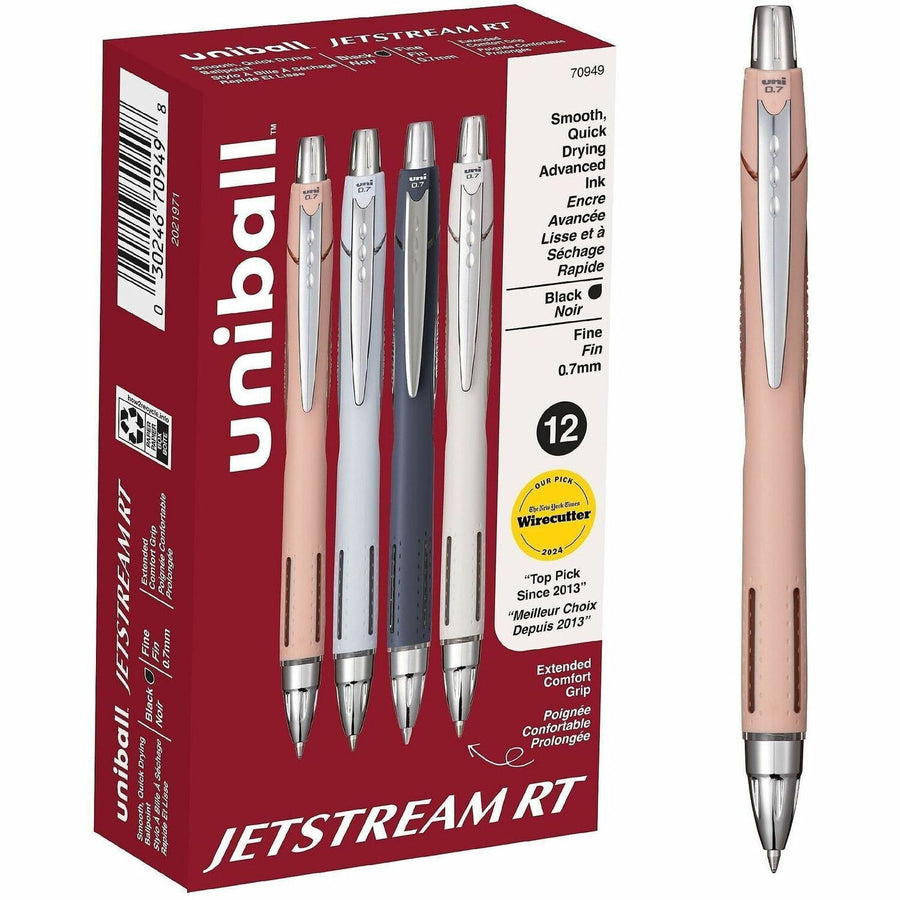 uniball™ Jetstream RT Retract Ballpoint Pens, Assorted, Fraud Resistant Ink, 1 Dozen, UBC70949