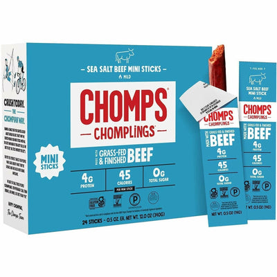 We Are The Chompians CHOMPS Chomplings Sea Salt Beef Jerky Sticks, 24 / Pack, CHSLCSB24