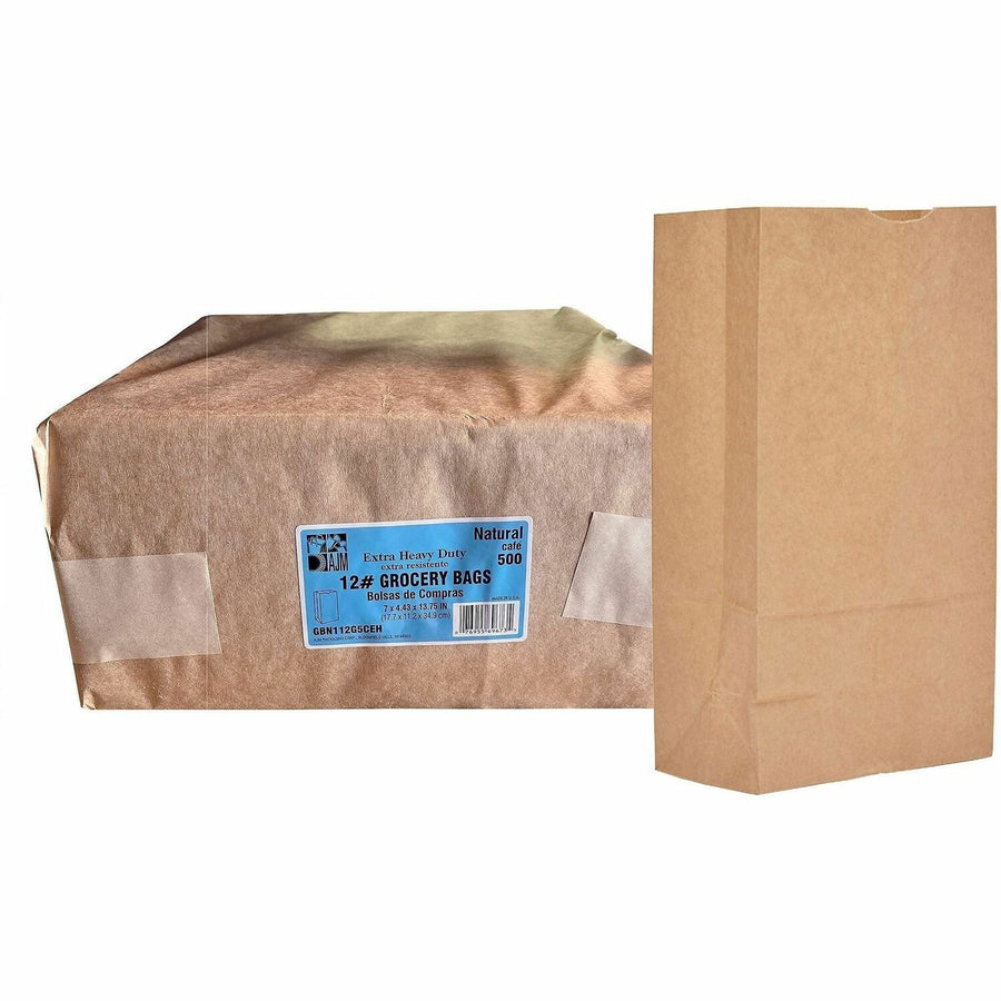 AJM Packaging #12 Extra Heavy-Duty Kraft Paper Grocery Bags, Natural Kraft, 500 / Carton — view 1
