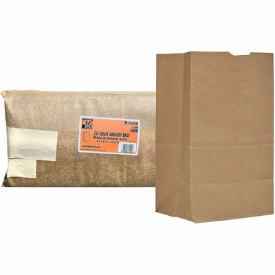 AJM Packaging #25 Squat Kraft Paper Grocery Bags, Natural Kraft, 500 / Carton, AJMSQ40NP5C25ES