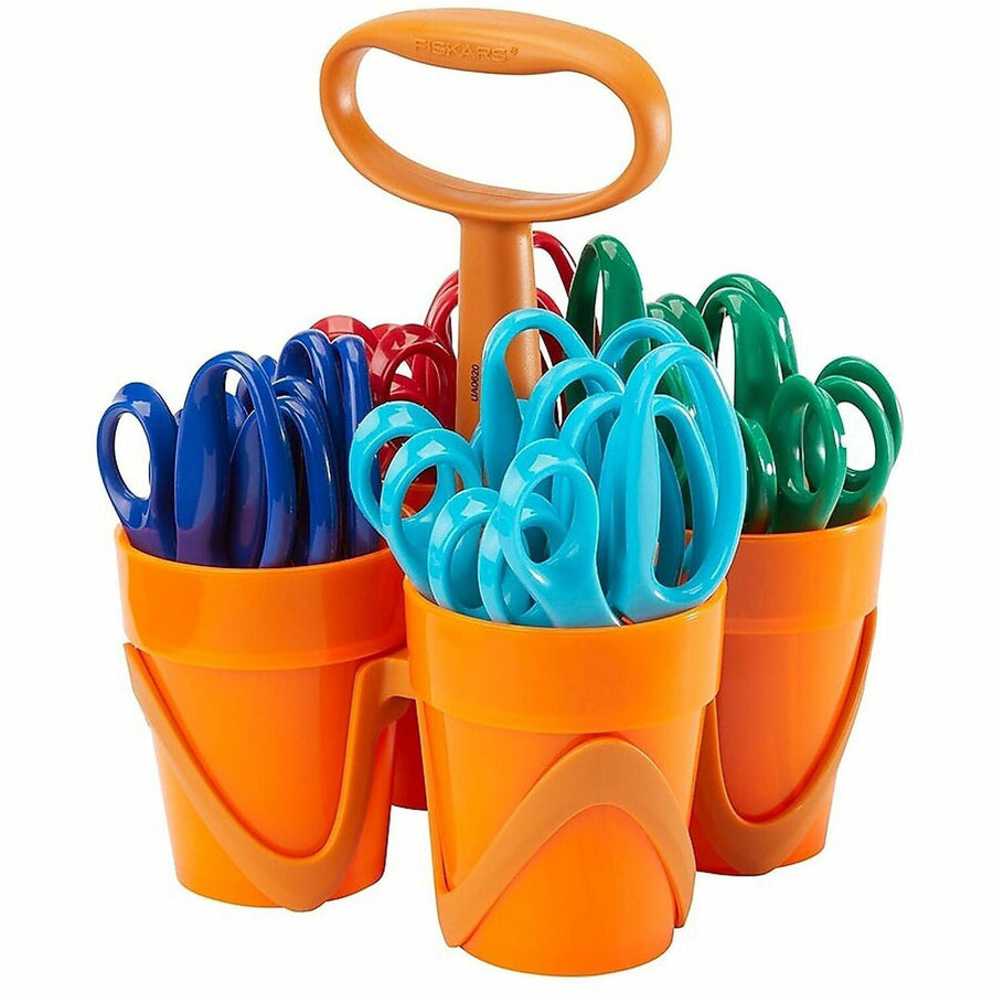 Fiskars Classpack Scissors Caddy with Pointed-Tip Kids Scissors, Assorted, Comfort Grip, 24 / Pack, FSK1071263