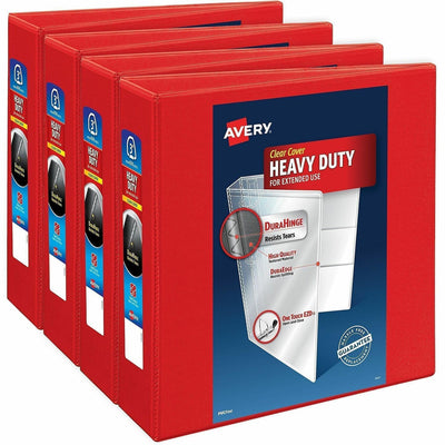 Avery One Touch Ring Heavy-Duty View Binder, Red, 4 / Carton, AVE79325CT