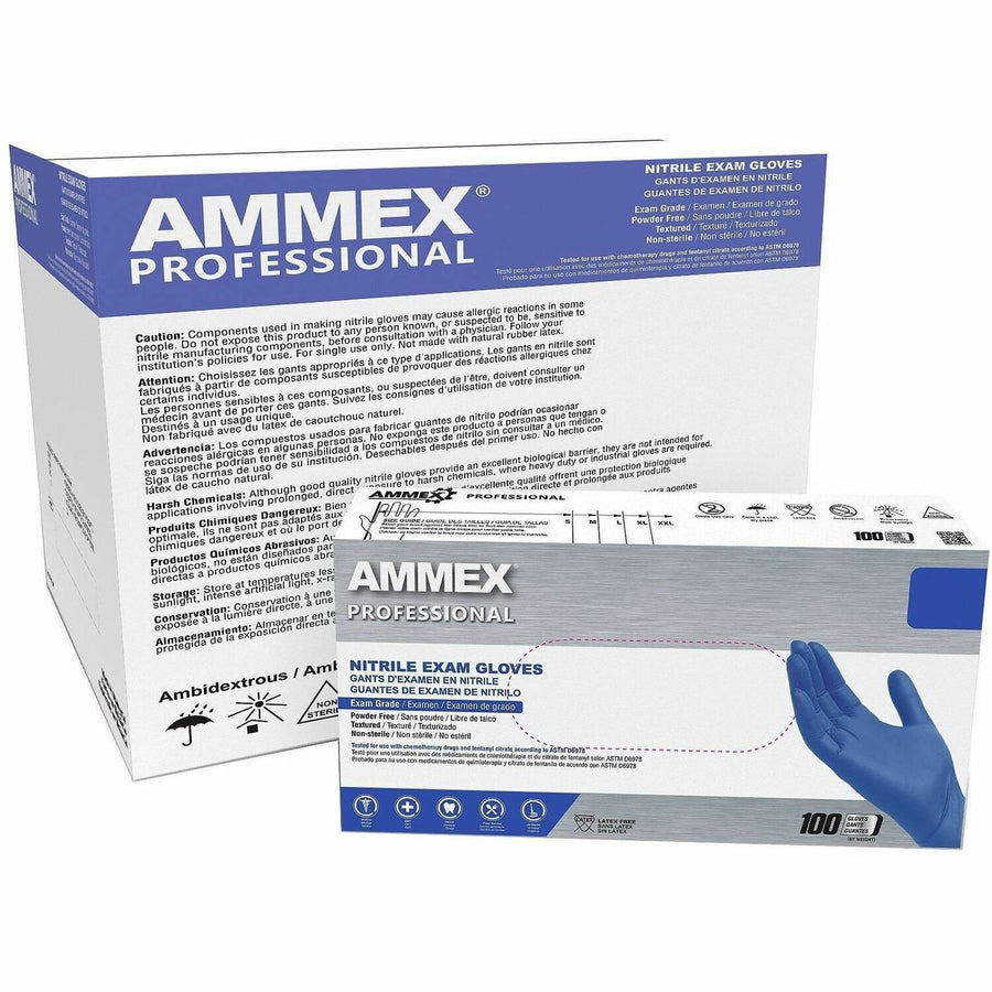 Ammex Nitrile Powder-Free Exam Gloves, Blue, 10 / Carton — view 1