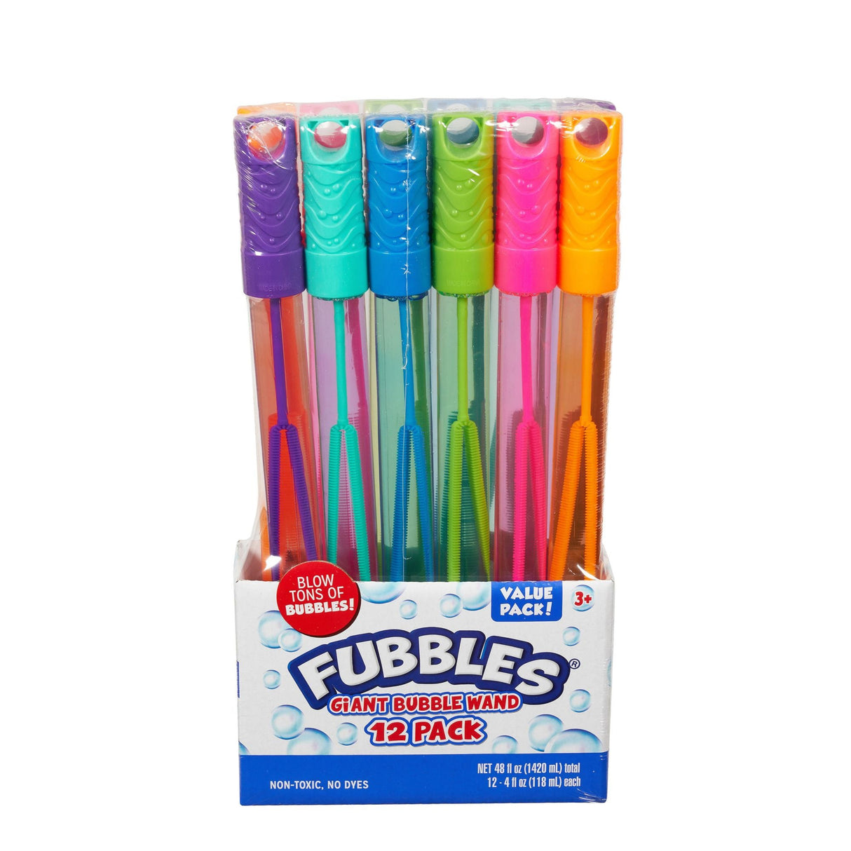 Fubbles Bubble Wands (12-Pack, 4 oz Each) | Mess-Free Outdoor Fun for Kids Fubbles