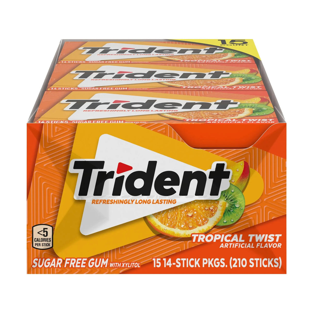 Trident Tropical Twist Sugar-Free Gum (15-Pack, 14 ct. Each) | Exotic Fruit Blend with a Refreshing Kick Trident