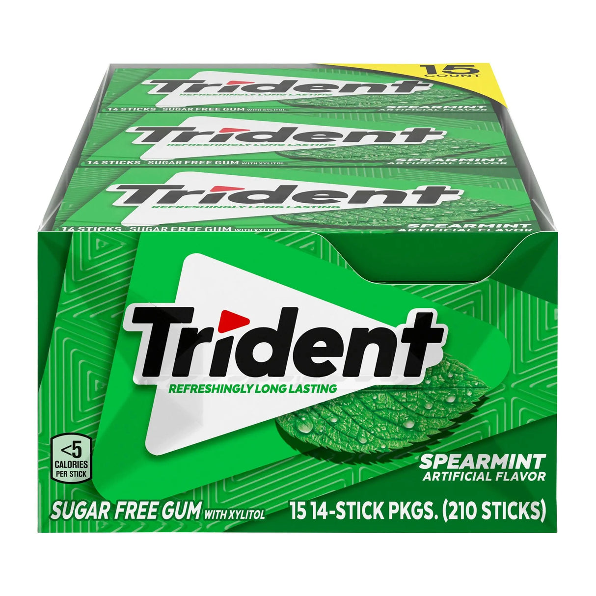 Trident Spearmint Sugar-Free Gum (15-Pack) | Long-Lasting Fresh Breath with Classic Flavor Trident