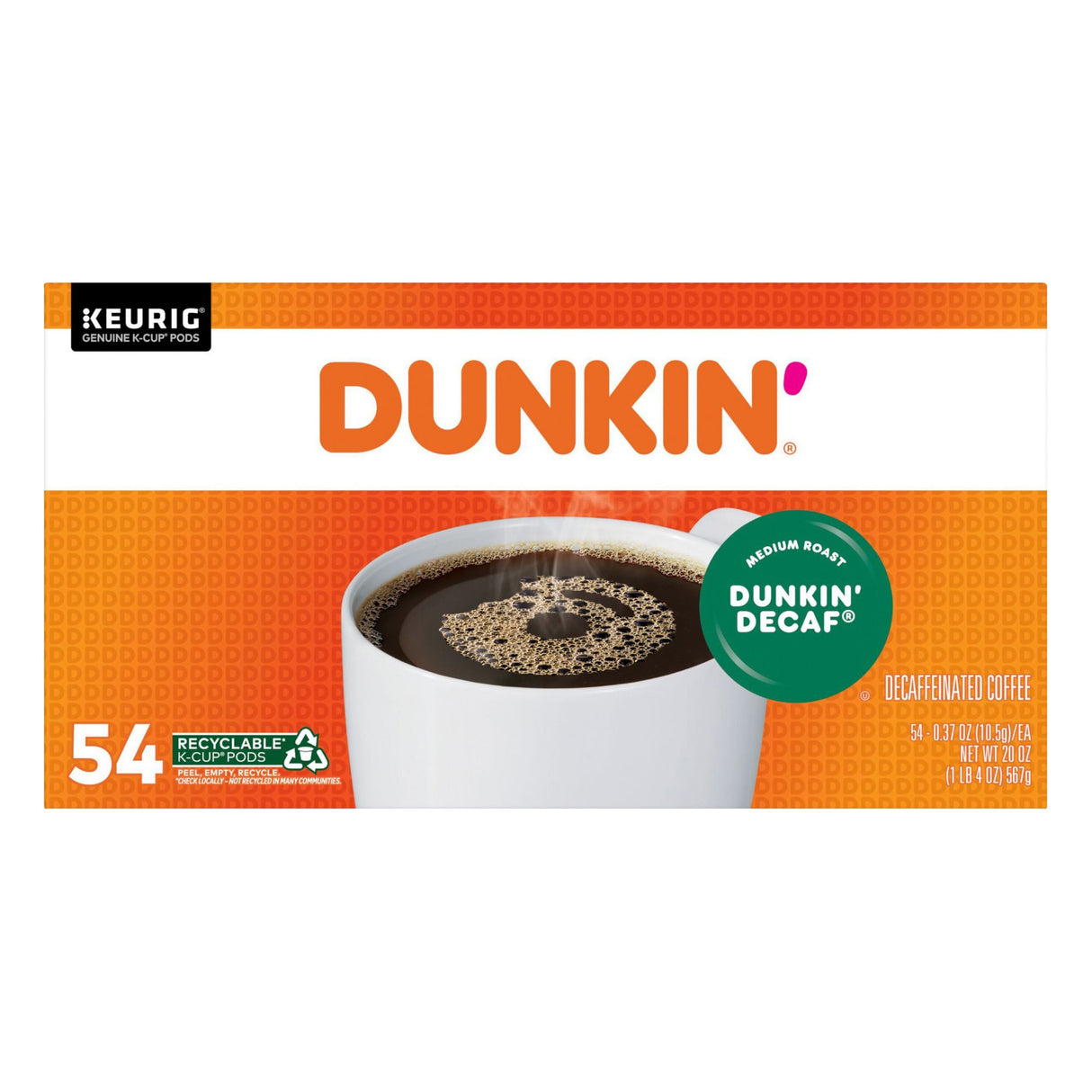 Dunkin Decaf medium roast K-Cup pods
