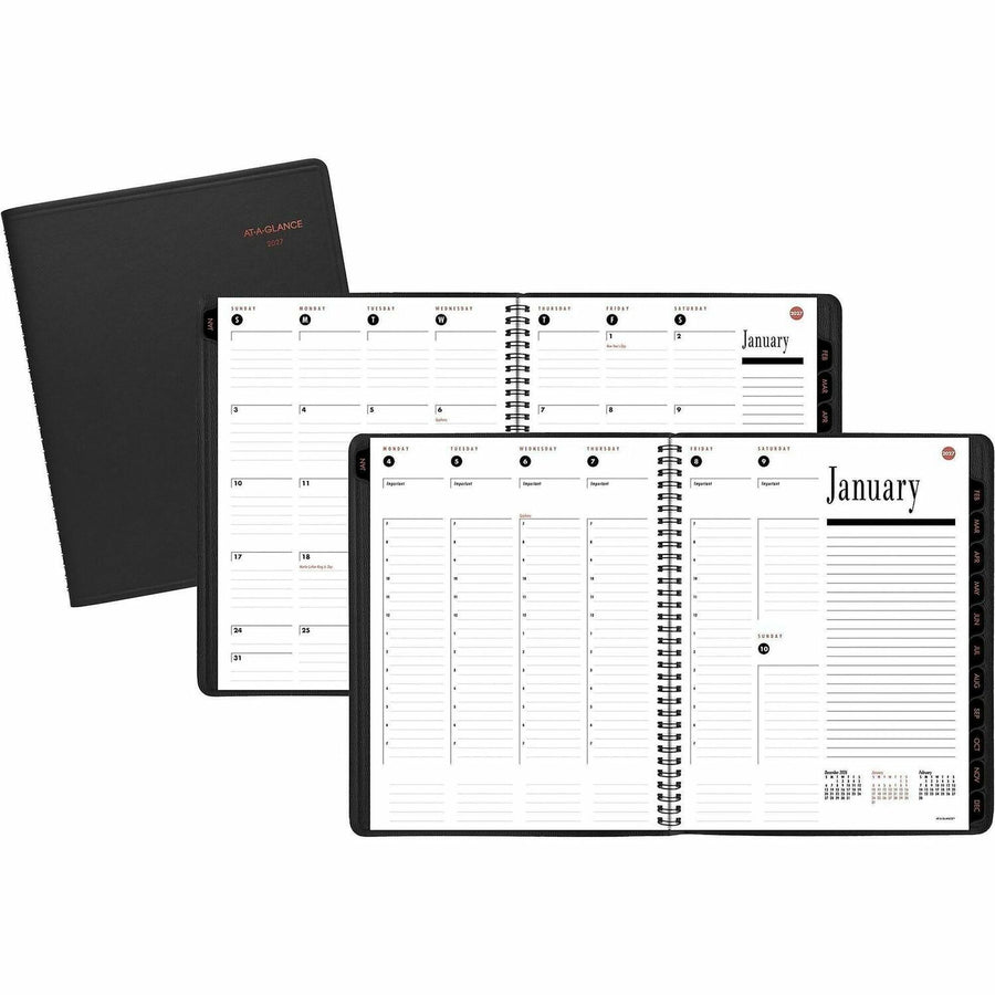 At-A-Glance 800 Range Appointment Book Planner, 1 Year, Monthly, January 2026 - December 2026, 8.25" x 11", Large, Black, Faux Leather, AAG7086405