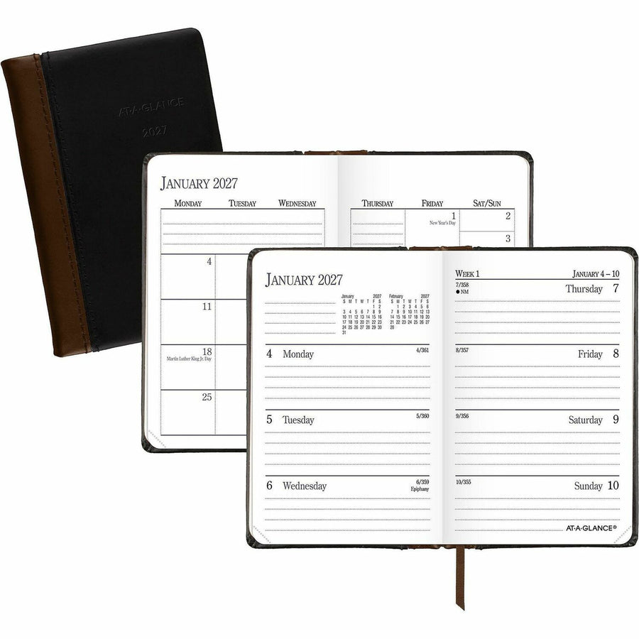 At-A-Glance QuickNotes Planner, 12 Month, Monthly, January 2026 - December 2026, 8.25" x 11", Large, Black, Simulated Leather, AAG760605