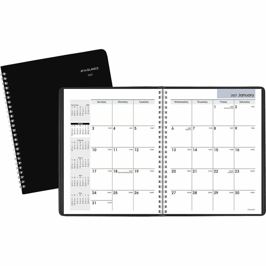 At-A-Glance DayMinder Planner, 12 Month, Monthly, January 2026 - December 2026, 7" x 8.75", Medium, Black, Blue, Faux Leather, Wire Bound, AAGG40000