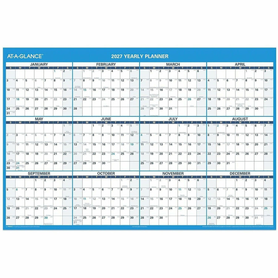 At-A-Glance Horizontal Reversible Erasable Wall Calendar, 12 Month, Yearly, January 2026 - December 2026, 48" x 32", Extra Large, Gray, AAGPM30028