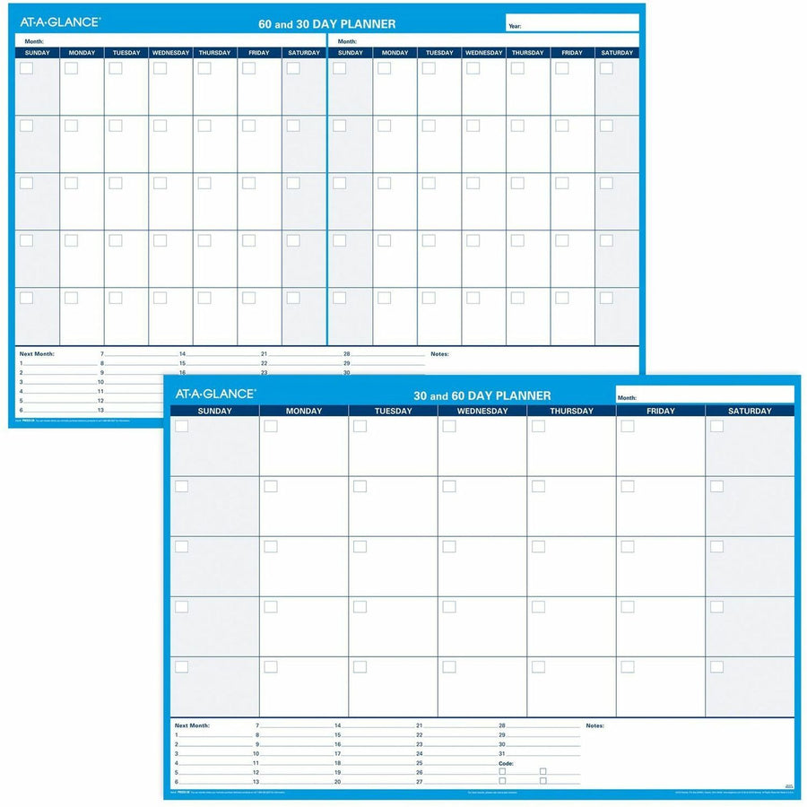 At-A-Glance 30/60 Day Undated Horizontal Wall Planner, 48" x 32", Blue, Erasable, AAGPM33328