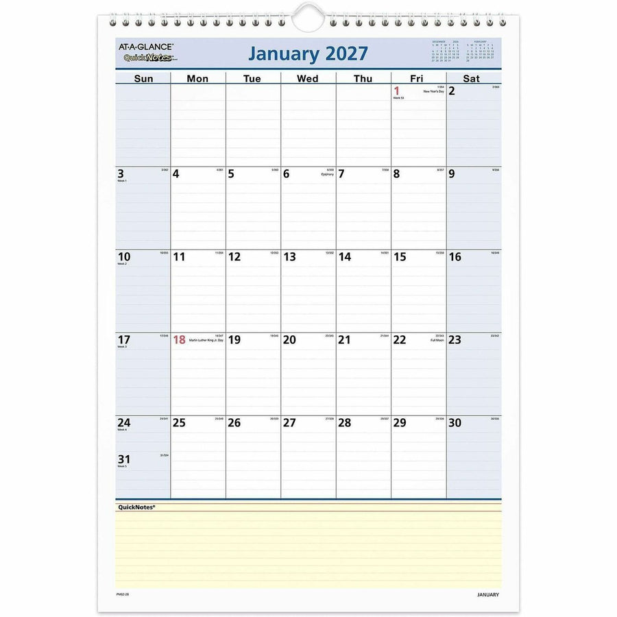 ACCO At-A-Glance QuickNotes Wall Calendar, White, 12", 12EA/CT — view 1