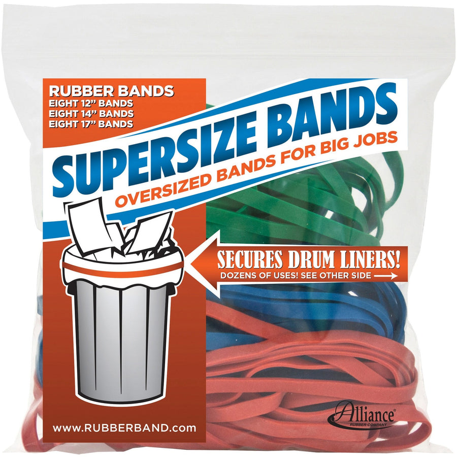 Alliance Rubber SuperSize Bands, Large, Assorted, Latex, 250 mil, Strong, 24 / Pack, ALL08997