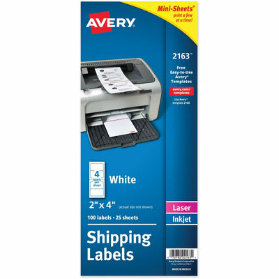 Avery Mini-Sheets(R) Shipping Labels, 2" x 4", 100 Labels (2163), White, 100 / Pack, AVE2163