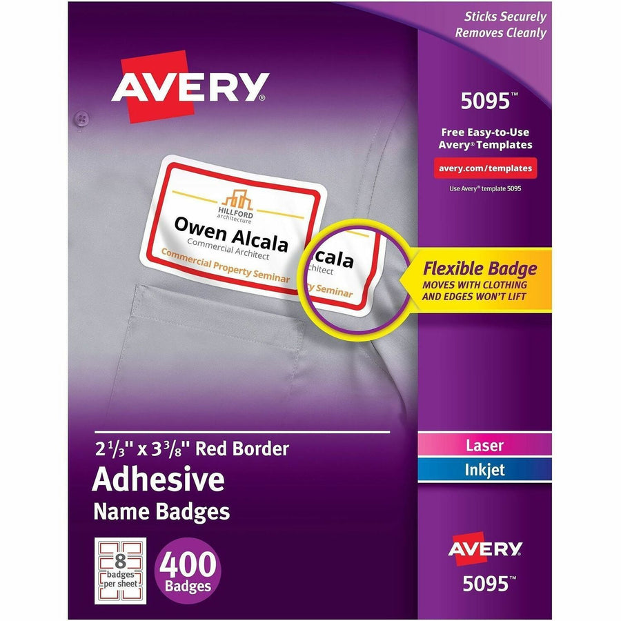 Avery Name Badge Label, Red, 400 / Box — view 1