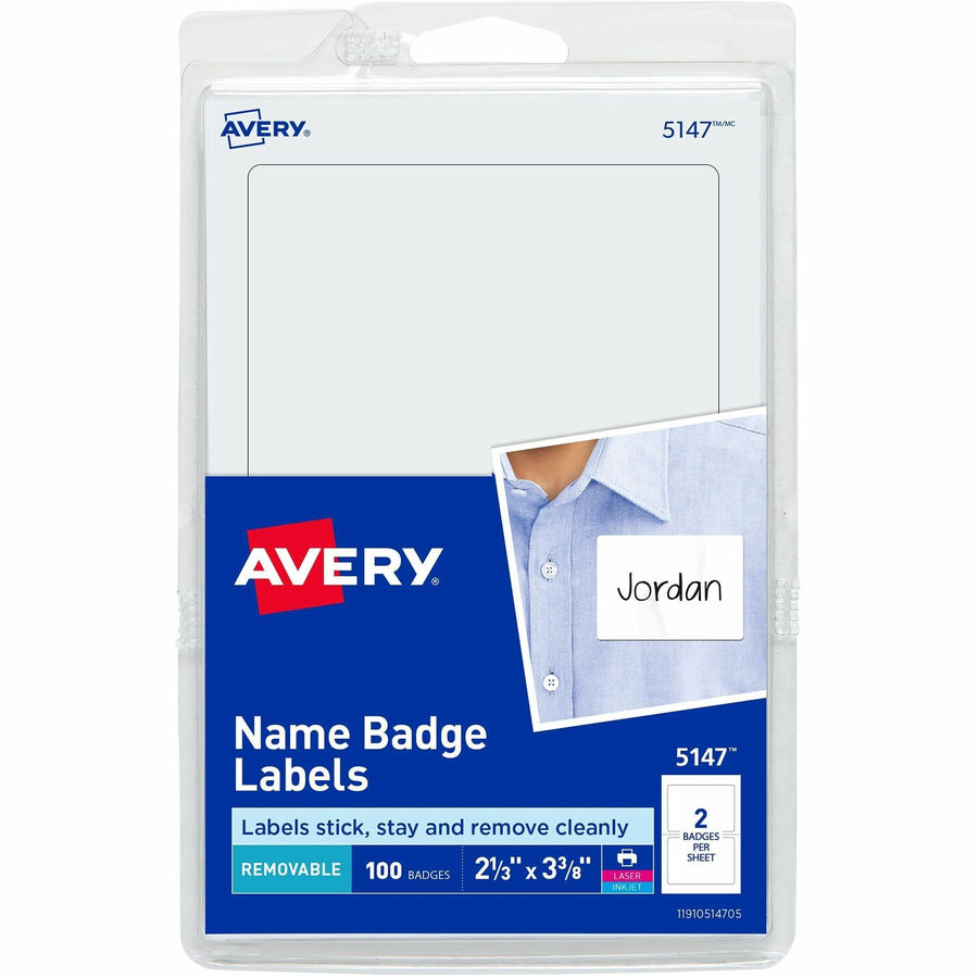 Avery Print or Write Name Badge Labels, White, 100 / Pack — view 1