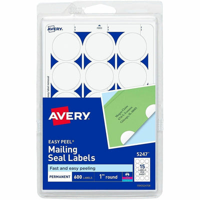 Avery Mailing Seals, Permanent, 1" Diameter, 600 Labels (5247), White, 1 Pack, AVE05247