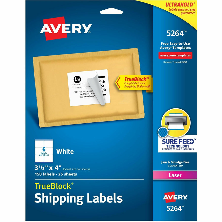Avery Shipping Labels, Sure Feed, 3-1/3" x 4", 150 White Labels ), 150 / Pack — view 1