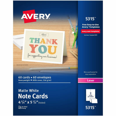 Avery Printable Note Cards, Two-Sided Printing, 4-1/4" x 5-1/2", 60 Cards ), White, 1 Box — view 1