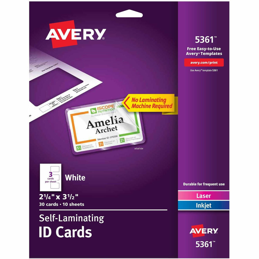 Avery Self-laminating ID Cards, White, 30 / Box — view 1