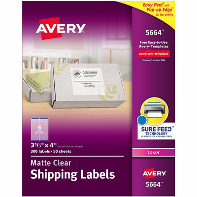 Avery Clear Shipping Labels, Sure Feed, 3-1/3" x 4" 300 Labels (15664), 300 / Box — view 1