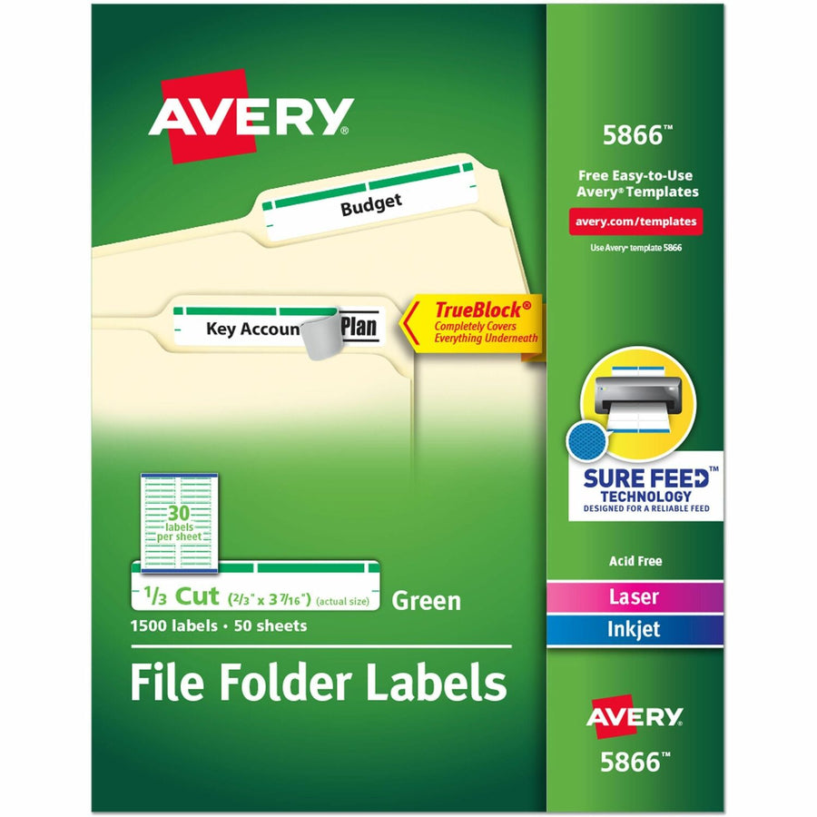 Avery TrueBlock File Folder Labels, Green, 1500 / Box — view 1