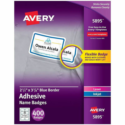 Avery Adhesive Name Badges, Blue, 400 / Box, AVE5895