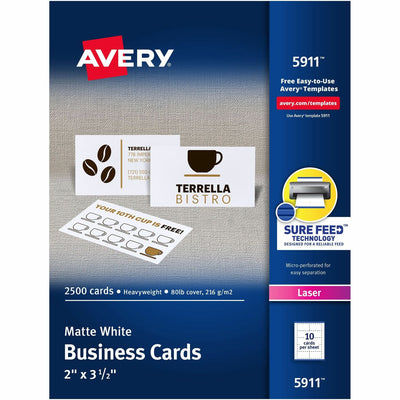 Avery Perforated Business Cards for Laser Printers, 2" x 3�", White, 8 1/2" x 11", 2500 / Box — view 1