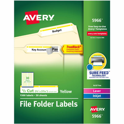Avery TrueBlock File Folder Labels, Yellow, 1500 / Box — view 1