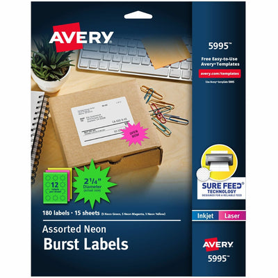 Avery Neon Burst Labels, Neon Yellow, 5 Pack — view 1