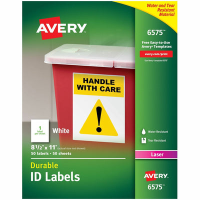 Avery Permanent Durable ID Labels with TrueBlock(R) Technology, White, 50 / Pack, AVE6575