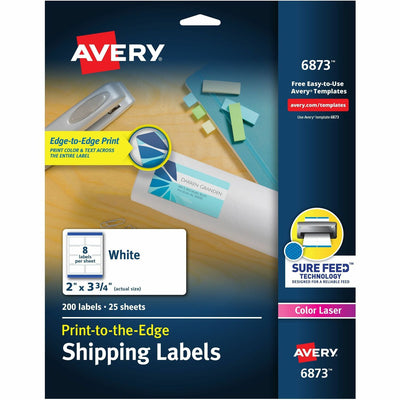 Avery Shipping Labels, Sure Feed, 2" x 3-3/4", 200 Labels (6873), White, 200 / Pack, AVE6873