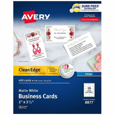 Avery Clean Edge Business Cards, White, 2" x 3 1/2", 1 Box, AVE8877