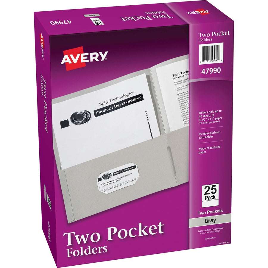 Avery Letter Pocket Folder, Gray, 8 1/2" Width x 11" Length, 25 / Box — view 1