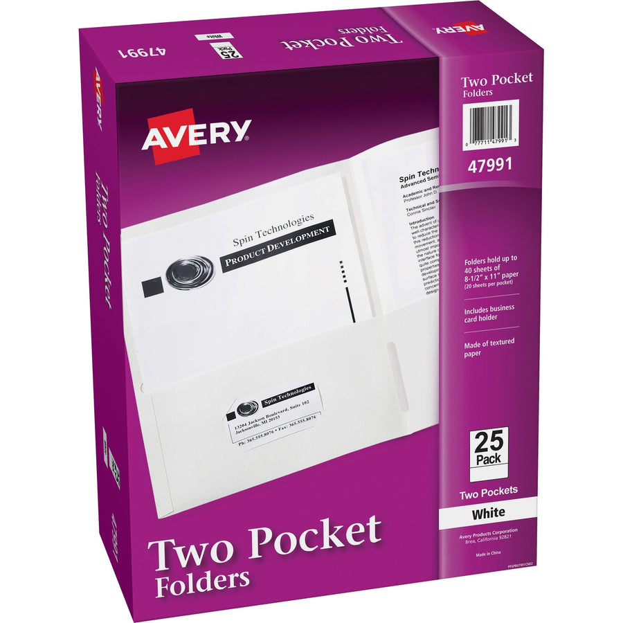 Avery Letter Pocket Folder, White, 8 1/2" Width x 11" Length, 25 / Box — view 1