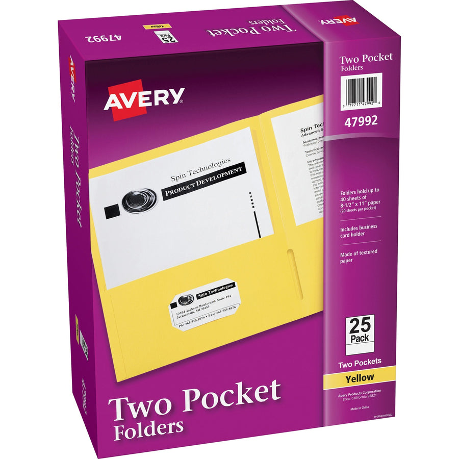 Avery Letter Pocket Folder, Yellow, 8 1/2" Width x 11" Length, 25 / Box — view 1
