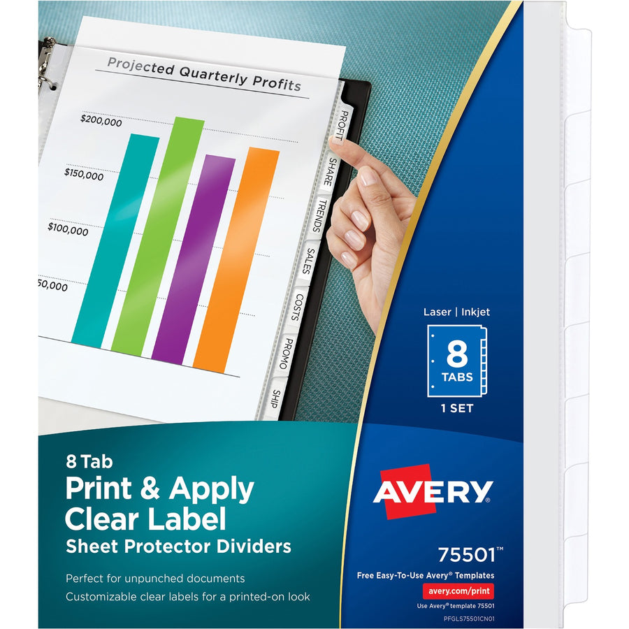 Avery Print & Apply Sheet Protector Dividers, Clear, 1 Set — view 1