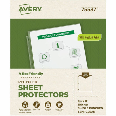 Avery EcoFriendly Economy Sheet Protectors, 100ct (75537), Semi Clear, 8 1/2" Width x 11" Length, 1 Box, AVE75537