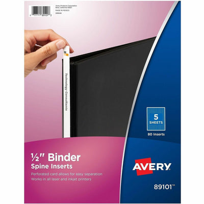 Avery Binder Spine Inserts, 1/2 Inch Binders, 80 Inserts ), Bright White, 1/2" Length, 80 / Pack — view 1