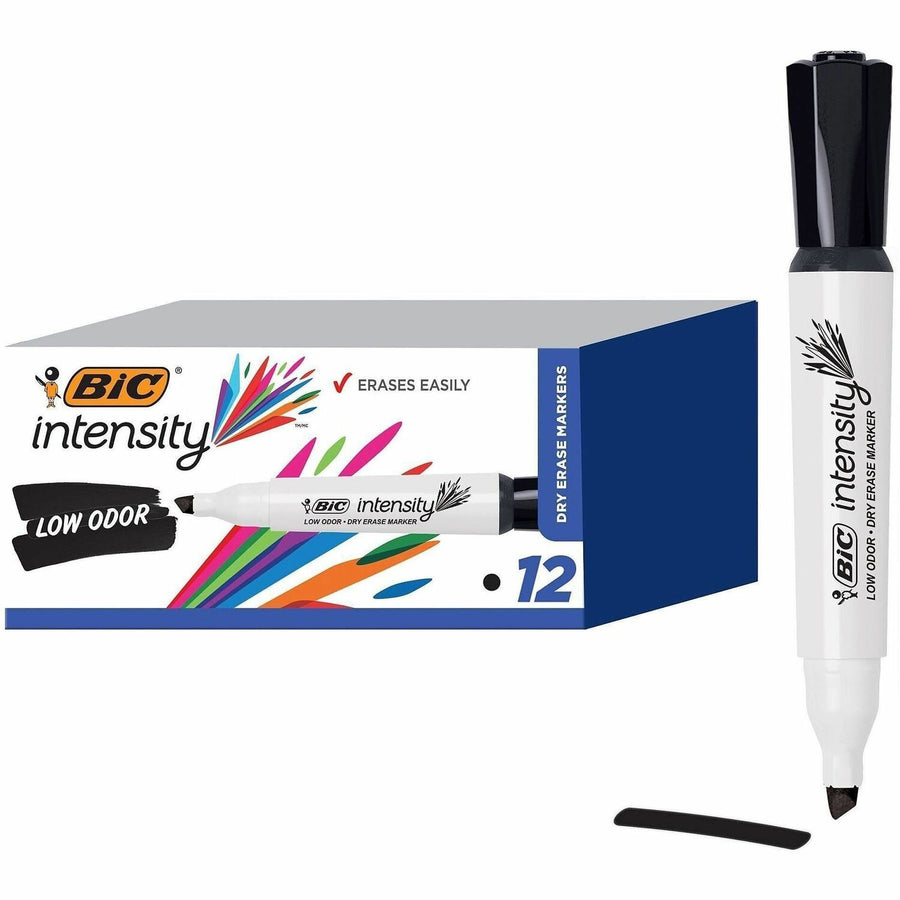 BIC Intensity Low Odor Dry Erase Markers, Black, Non-toxic, 1 Dozen, BICGDEM11BK