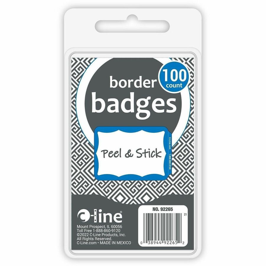 C-Line Self-adhesive Color Border Name Badges, Blue, 100 / Box, CLI92265